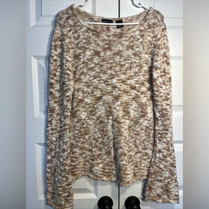 Moda International cable knit wool sweater tan Medium super soft Classic Look